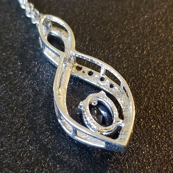 Blue Sapphire and White Sapphire Miabella Pendant Necklace Solid Silver Chain - Picture 2 of 14